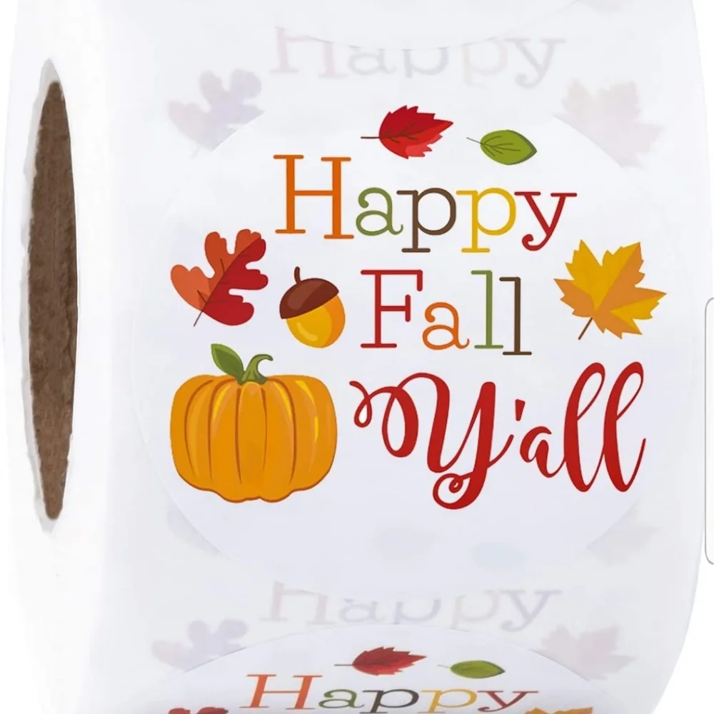50 ct : Happy Fall Y'all Stickers are 2 x 2 Inch